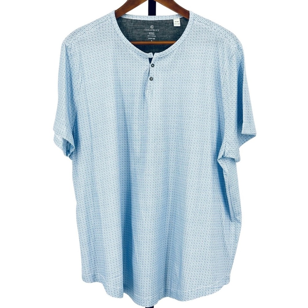 CON.STRUCT Slim Fit Blue Cotton Abstract Short Sleeve Henley Shirt Mens 3XL NEW